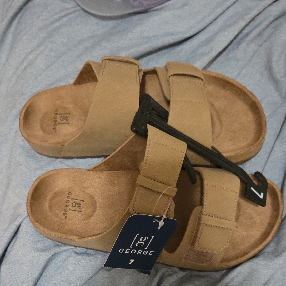 George Beige Slide Sandals